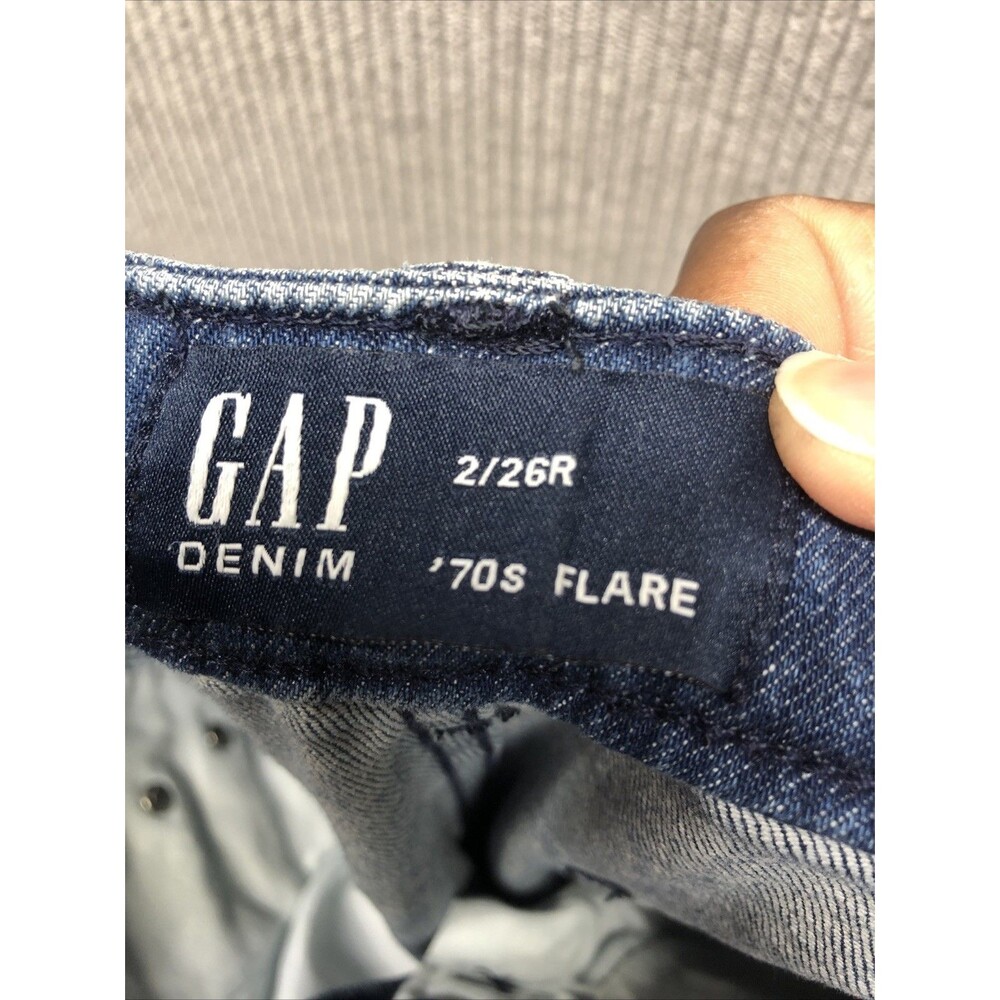 Gap Denim Jeans 70s Flare Size 2/26R Sailor Buttons Distressed - Picture 7 of 16